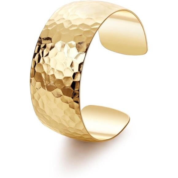 18K Gold Plated Cuff Bracelets for Women Open Adjustable Gold Cuff Bangle - Picture 1 of 5